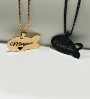 Customized Named Engraved Fish Necklace With Box