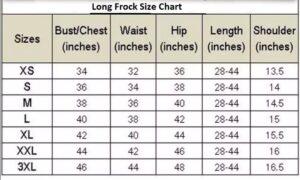 frock size chart