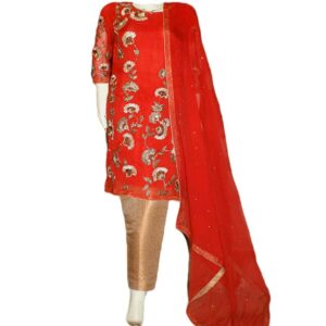 3 Pieces Stitched Red Chiffon Party Wear Dress - Red