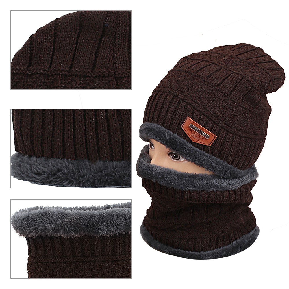 Fleece Winter Unisex Beanie Hat with Scarf