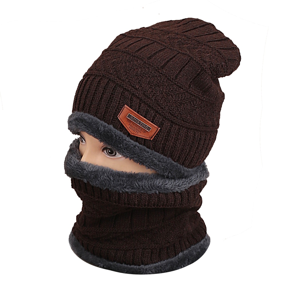 Fleece Winter Unisex Beanie Hat with Scarf
